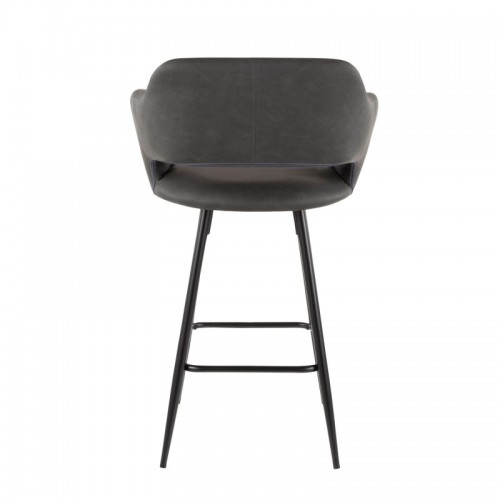 Set of 2 Contemporary Counter Stools in Black Metal and Grey Faux Leather Margarite