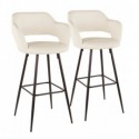 Set of 2 Contemporary Bar stools in Black Metal and Cream Faux Leather Margarite