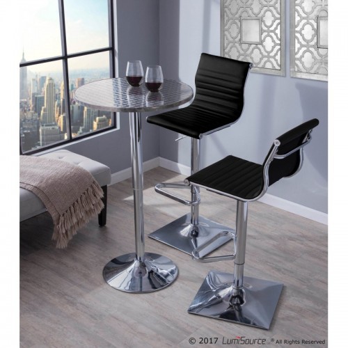 Contemporary Adjustable Bar stool with Swivel in Black Faux Leather Masters