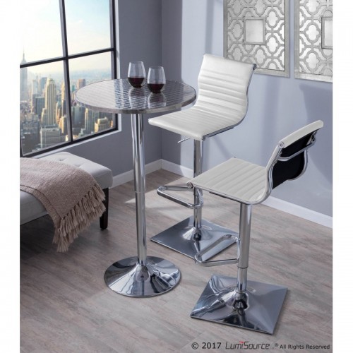 Contemporary Adjustable Bar stool with Swivel in White Faux Leather Masters