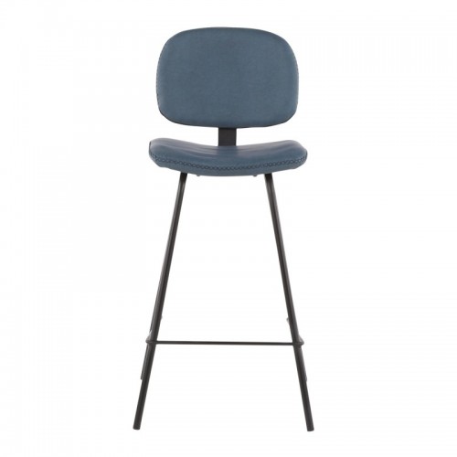 Set of 2 Industrial Counter Stools in Black Metal and Blue Faux Leather Nunzio