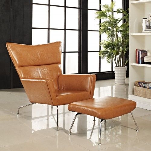 Modern Black Leather Lounge Chair with Ottoman Classico