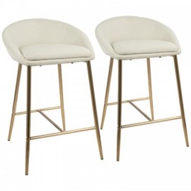 Set of 2 Glam Counter Stools with Gold Frame and Cream Fabric Matisse