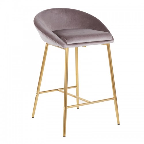Set of 2 Glam Counter Stools with Gold Frame and Silver Velvet Matisse