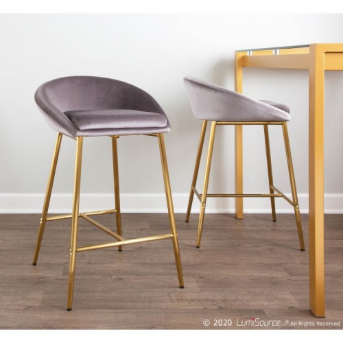 Set of 2 Glam Counter Stools with Gold Frame and Silver Velvet Matisse