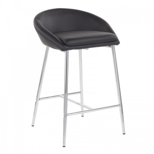 Set of 2 Glam Counter Stools with Chrome Frame and Black Faux Leather Matisse