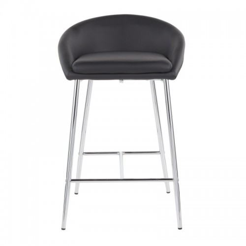 Set of 2 Glam Counter Stools with Chrome Frame and Black Faux Leather Matisse