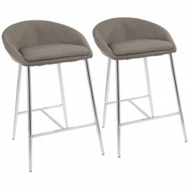 Set of 2 Glam Counter Stools with Chrome Frame and Grey Fabric Matisse