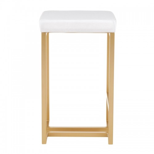 Set of 2 Contemporary-Glam Counter Stools in Gold with White Velvet Cushion Midas