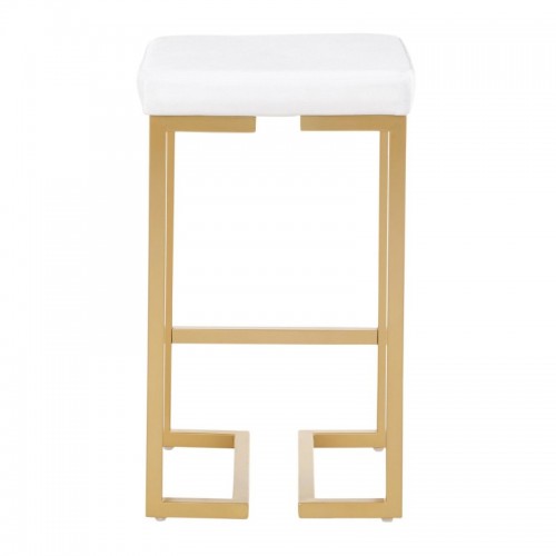 Set of 2 Contemporary-Glam Counter Stools in Gold with White Velvet Cushion Midas