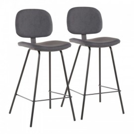 Set of 2 Industrial Counter Stools in Black Metal and Grey Faux Leather Nunzio
