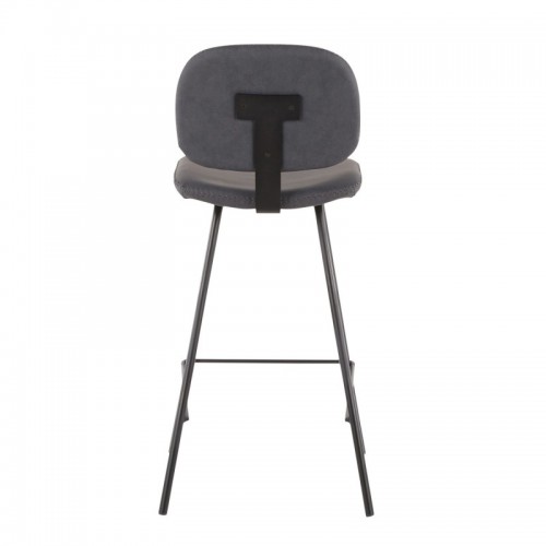 Set of 2 Industrial Counter Stools in Black Metal and Grey Faux Leather Nunzio