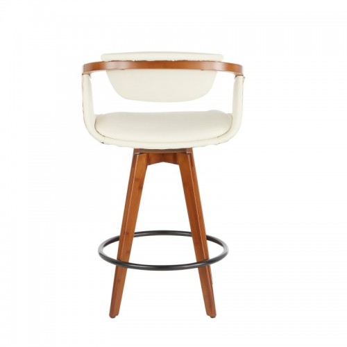 Mid-Century Modern Counter Stool in Walnut Bamboo and Cream Faux Leather Oracle
