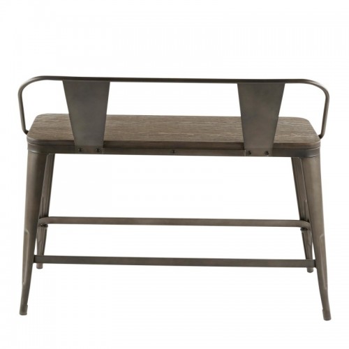 Industrial Counter Bench in Antique Metal and Espresso Wood-Pressed Grain Bamboo Oregon