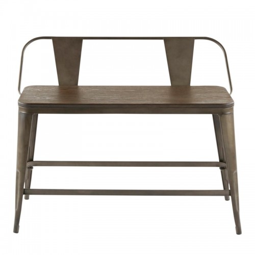 Industrial Counter Bench in Antique Metal and Espresso Wood-Pressed Grain Bamboo Oregon