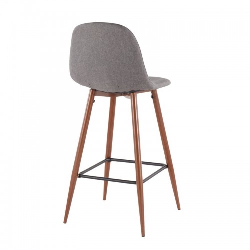 Set of 2 Mid-Century Modern Bar stools in Walnut Metal and Charcoal Fabric Pebble
