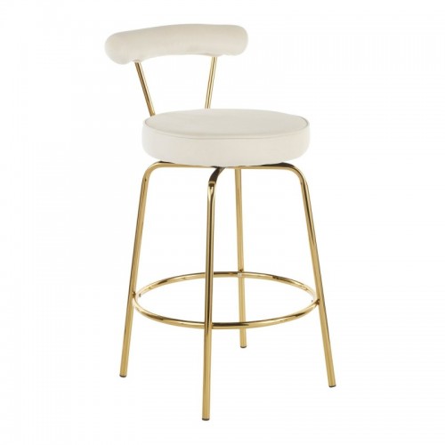 Set of 2 Glam Counter Stools in Gold Metal and Cream Velvet Rhonda