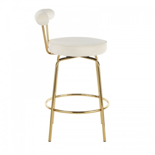 Set of 2 Glam Counter Stools in Gold Metal and Cream Velvet Rhonda