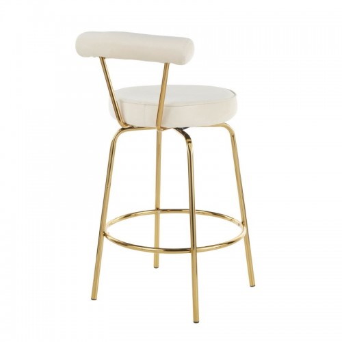 Set of 2 Glam Counter Stools in Gold Metal and Cream Velvet Rhonda