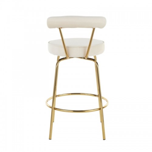 Set of 2 Glam Counter Stools in Gold Metal and Cream Velvet Rhonda