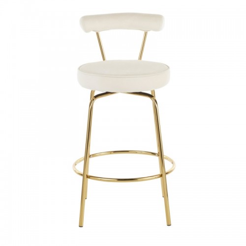 Set of 2 Glam Counter Stools in Gold Metal and Cream Velvet Rhonda