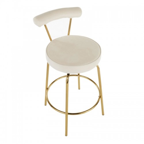 Set of 2 Glam Counter Stools in Gold Metal and Cream Velvet Rhonda