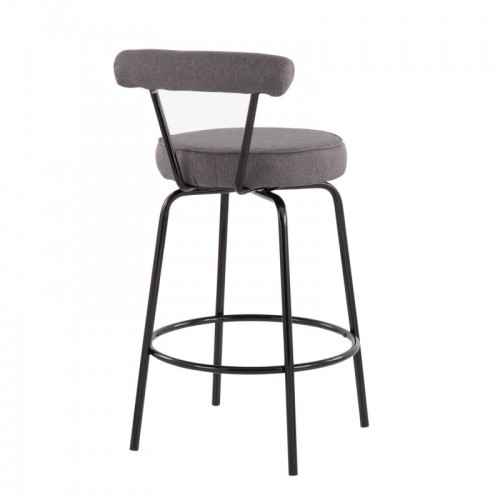 Set of 2 Contemporary Counter Stools in Black Steel and Charcoal Fabric Rhonda