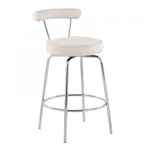 Set of 2 Contemporary Counter Stools in Chrome and Cream Fabric Rhonda