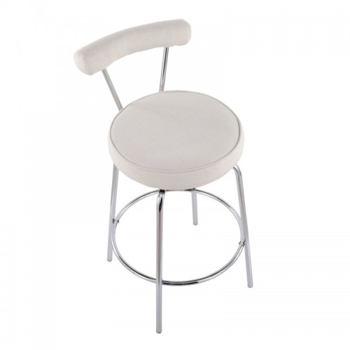 Set of 2 Contemporary Counter Stools in Chrome and Cream Fabric Rhonda