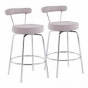 Set of 2 Contemporary Counter Stools in Chrome and Light Grey Fabric Rhonda