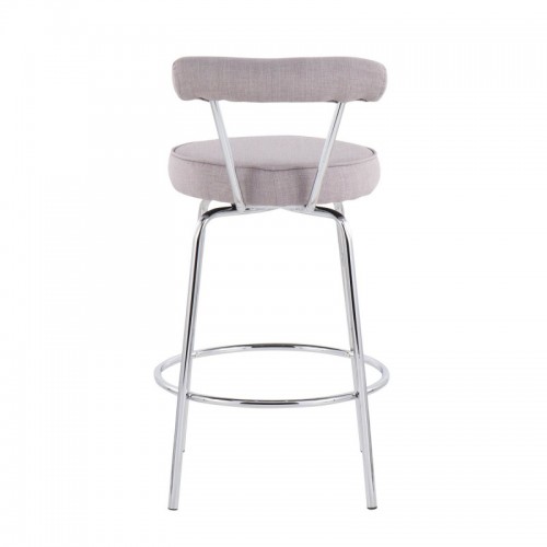 Set of 2 Contemporary Counter Stools in Chrome and Light Grey Fabric Rhonda