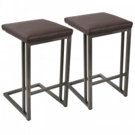 Set of 2 Industrial Counter Stools in Antique and Espresso Faux Leather Roman
