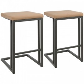 Set of 2 Industrial Counter Stools in Grey and Camel Faux Leather Roman