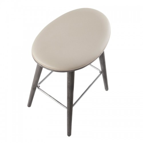 Set of 2 Contemporary Counter Stools in Grey Wood and Cream Faux Leather with Chrome Metal Saddle