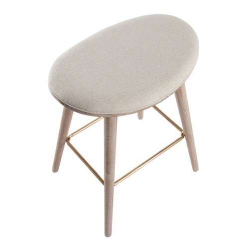 Set of 2 Contemporary Counter Stools in White Washed Wood and Cream Fabric with Gold Metal Saddle