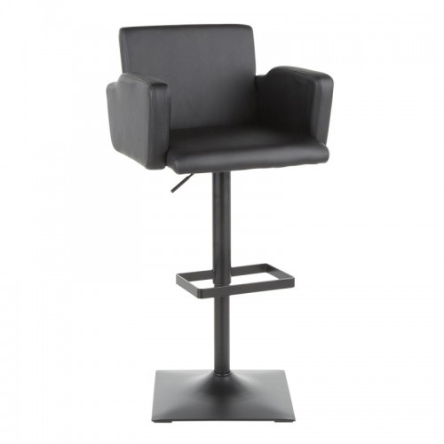 Contemporary Bar Stool with Black Metal and Black Faux Leather Sergio