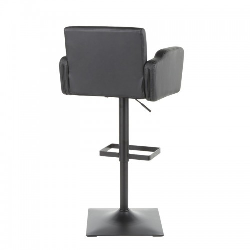 Contemporary Bar Stool with Black Metal and Black Faux Leather Sergio
