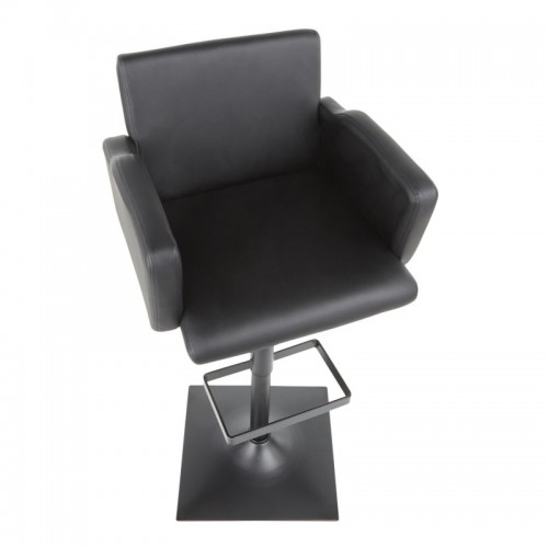 Contemporary Bar Stool with Black Metal and Black Faux Leather Sergio