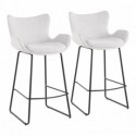 Set of 2 Contemporary Counter Stools in Black Metal and Light Grey Noise Fabric Tara