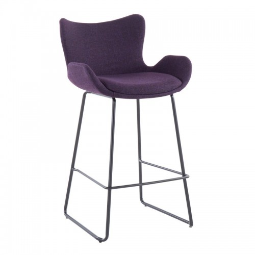 Set of 2 Contemporary Counter Stools in Black Metal and Purple Noise Fabric Tara