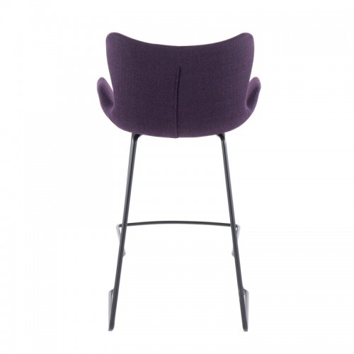 Set of 2 Contemporary Counter Stools in Black Metal and Purple Noise Fabric Tara