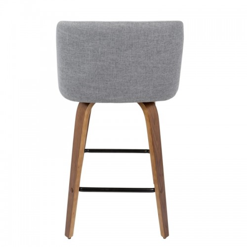 Set of 2 Mid-Century Modern Counter Stools in Walnut and Grey Fabric Toriano