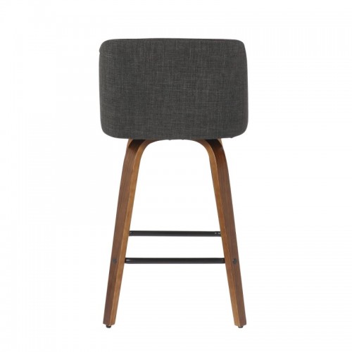 Set of 2 Mid-Century Modern Counter Stools in Walnut and Charcoal Fabric Toriano