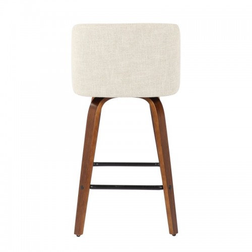 Set of 2 Mid-Century Modern Counter Stools in Walnut and Cream Fabric Toriano