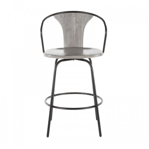 Industrial Counter Stool with Black Metal and Grey Wood Waco
