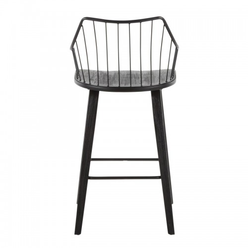 Farmhouse Counter Stool in Black Wood and Black Metal Winston