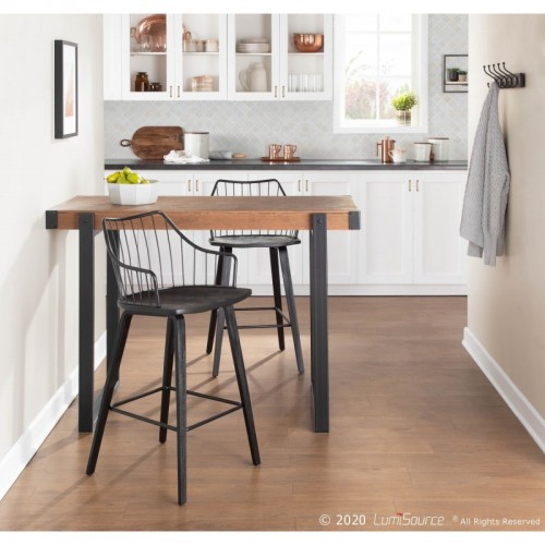 Farmhouse Counter Stool in Black Wood and Black Metal Winston