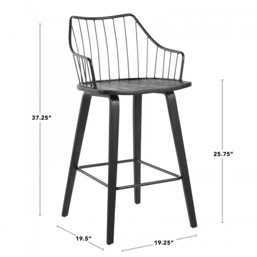 Farmhouse Counter Stool in Black Wood and Black Metal Winston