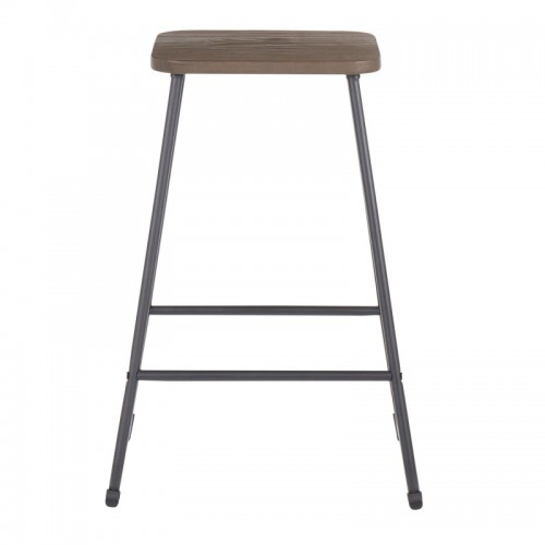 Set of 2 Industrial Counter Stools in Black Metal and Espresso Wood Zac