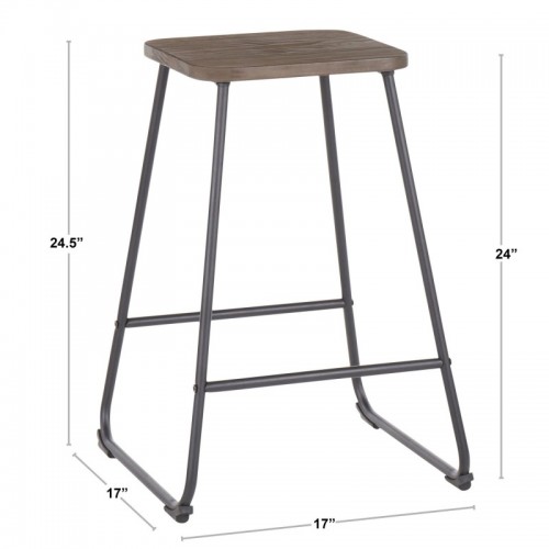 Set of 2 Industrial Counter Stools in Black Metal and Espresso Wood Zac